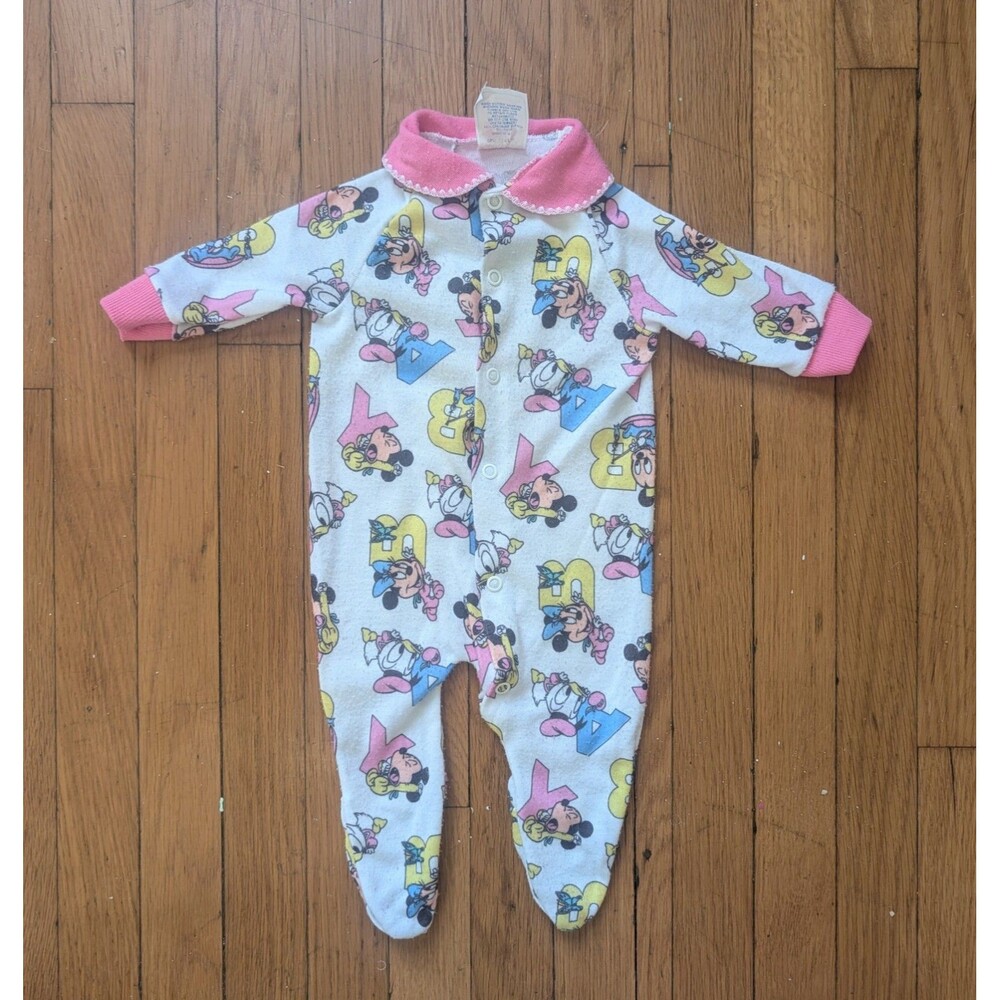 Vintage Playskool Minnie Mouse Footed Sleeper Romper Size 0-3 Months Baby Girl